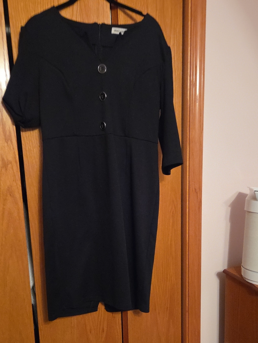 Grace Karin Black Midi Dress with Button Front